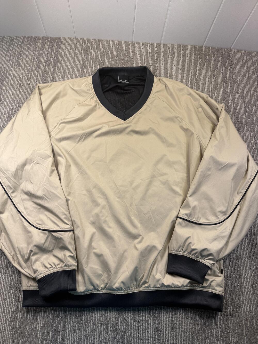 Under Armour Pullover Jacket Mens Large Beige V Neck Golf Windbreaker Lined